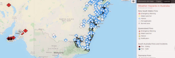 Google habilita un mapa de crisis con los incendios de Australia en tiempo real